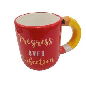 Progress Over Perfection Ceramic Mug Pencil Handle Inspirational Teacher Gift